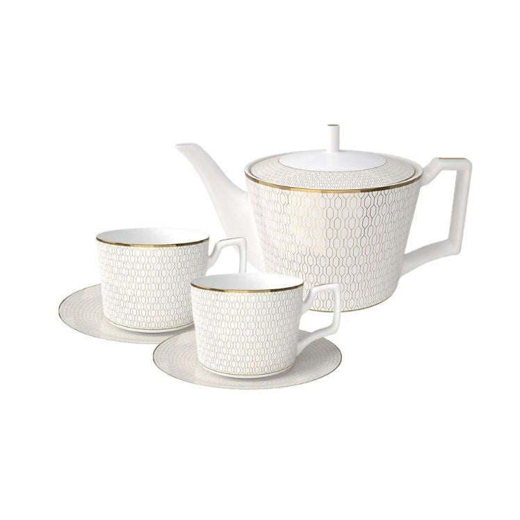 Nouvelle Or Lys Bone China 5‑Piece Tea Set for Two – Essential Teapot & Cup Set Set (2 Cups & Saucers + 1 Teapot)