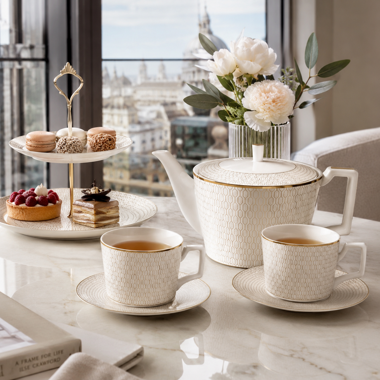 Fine Bone China Tea Set for One - Nouvelle Or Lys Teapot and Cup Set