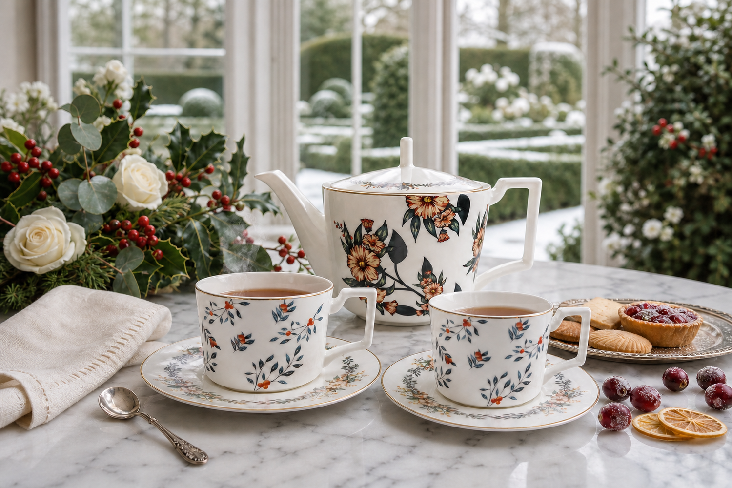Fine Bone China Solo Afternoon Tea Set - Verdant Garden Teapot and Cup Set