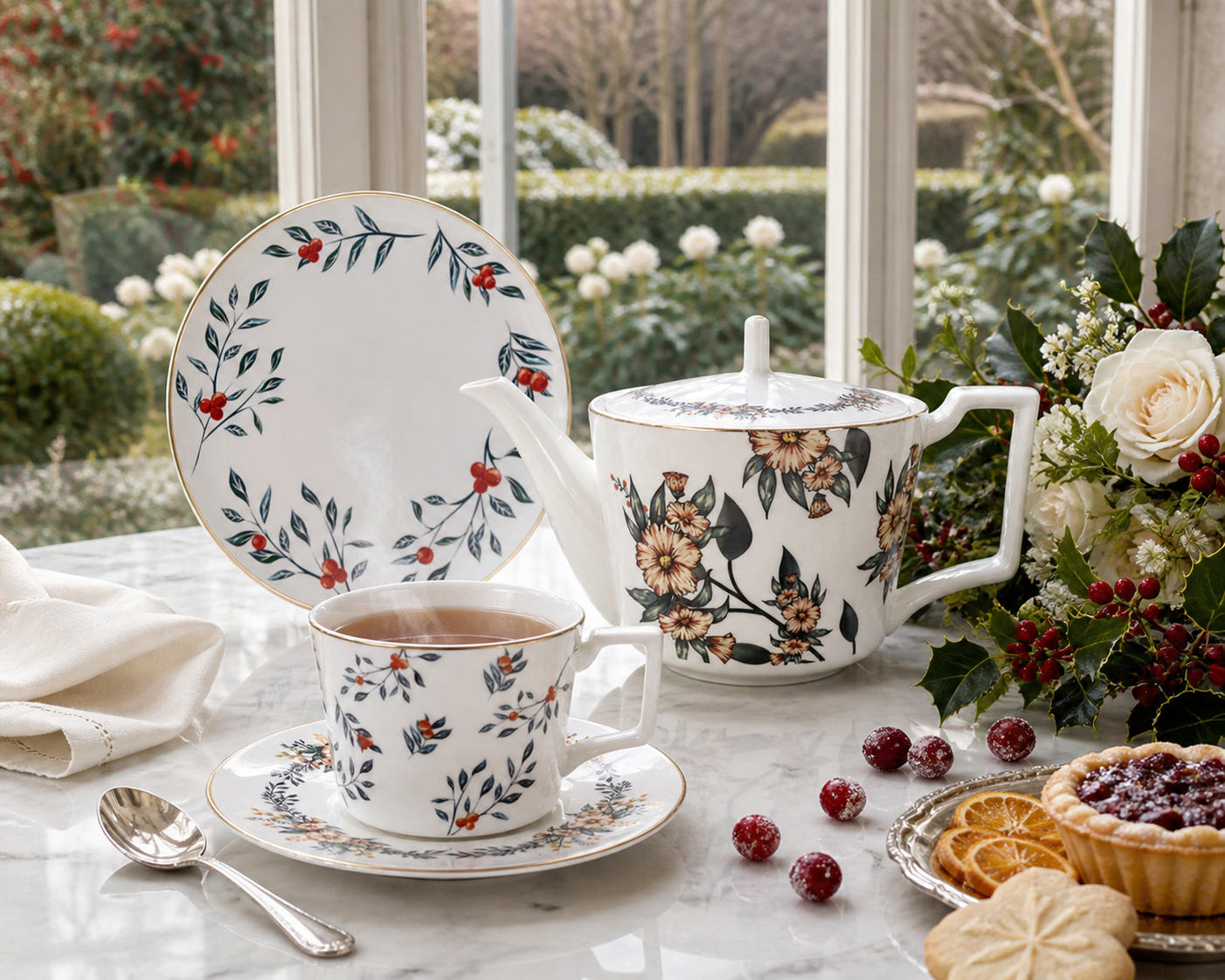 Fine Bone China Solo Afternoon Tea Set - Verdant Garden Teapot and