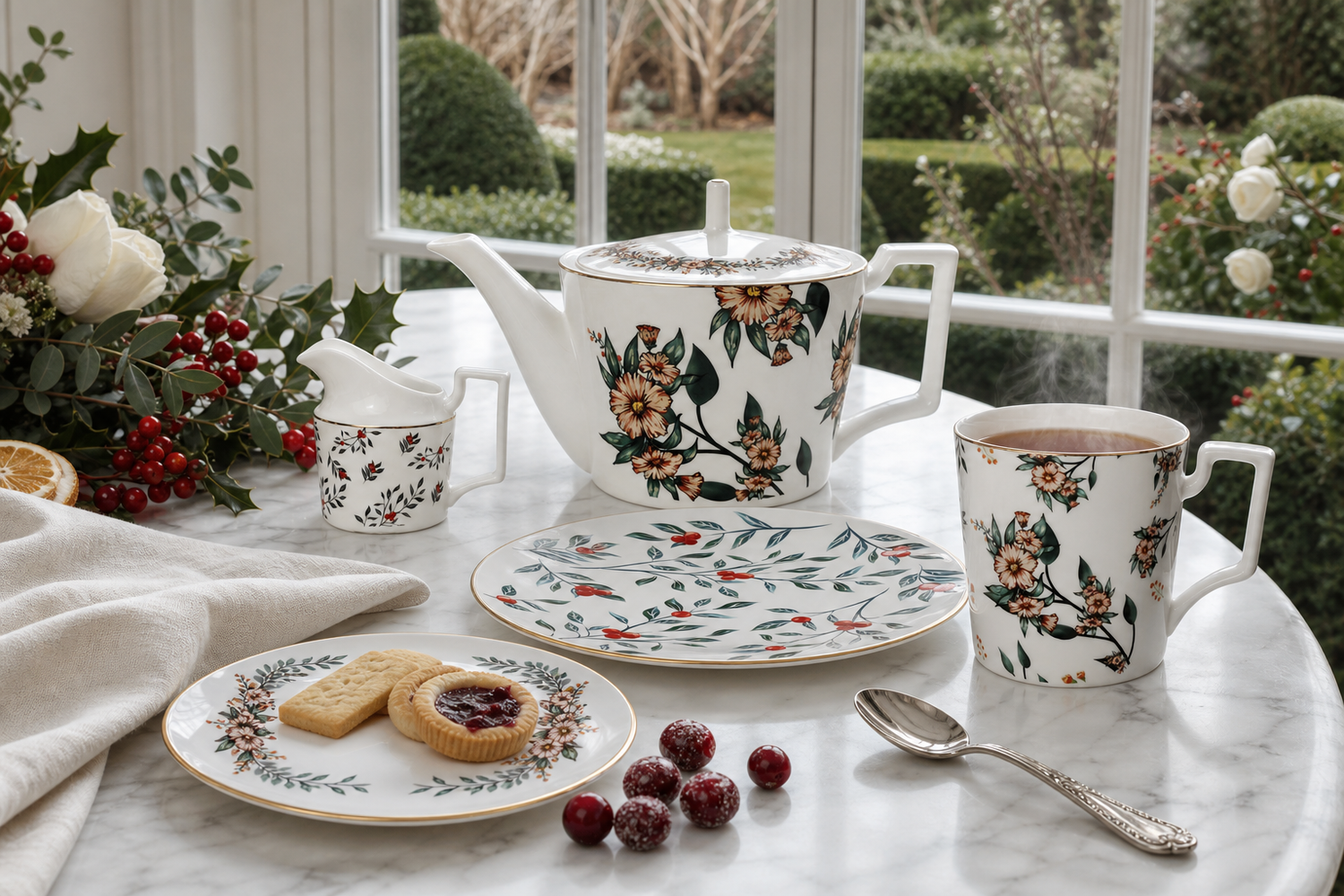 Fine Bone China Solo Afternoon Tea Set - Verdant Garden Teapot and Cup Set