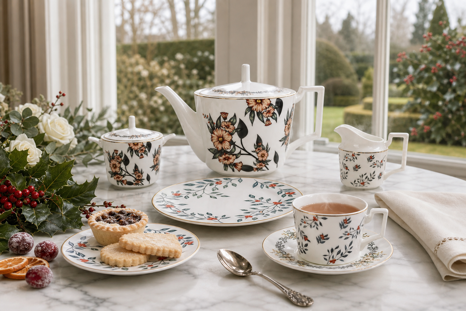 Fine Bone China Solo Afternoon Tea Set - Verdant Garden Teapot and Cup Set