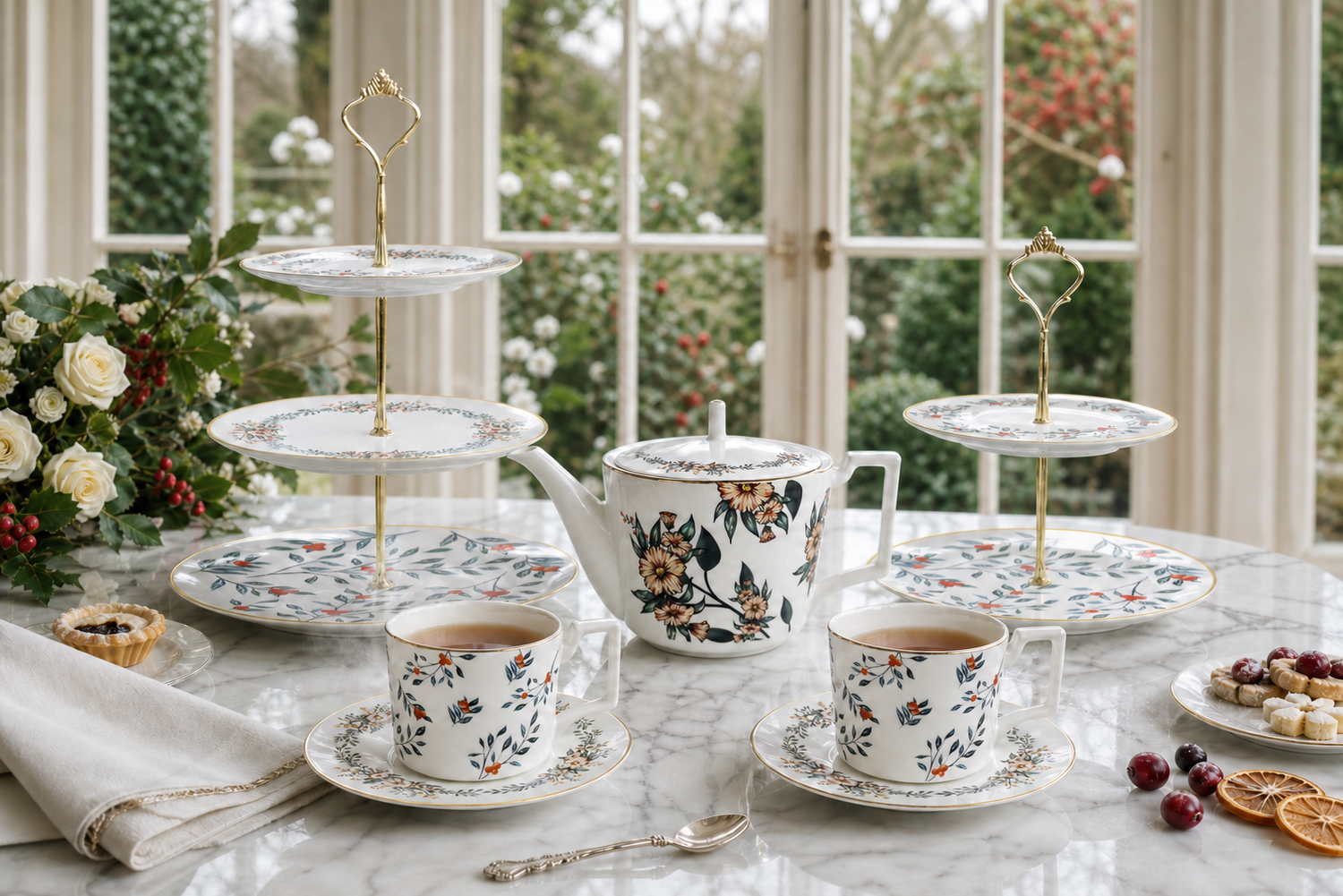 Fine Bone China Solo Afternoon Tea Set - Verdant Garden Teapot and Cup Set