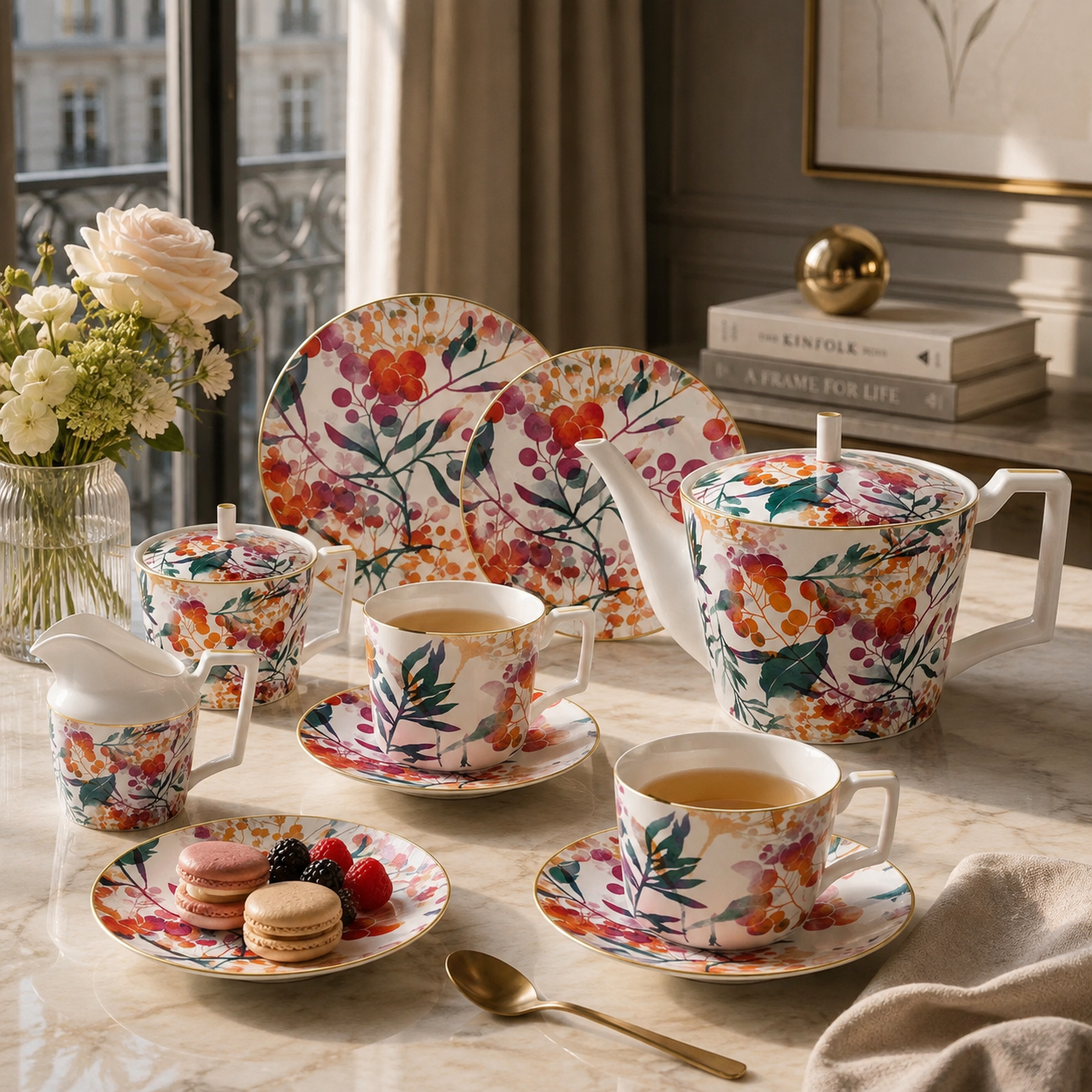 Fine Bone China Tea Set for One - Sienna Botanicals Teapot and Cup Set