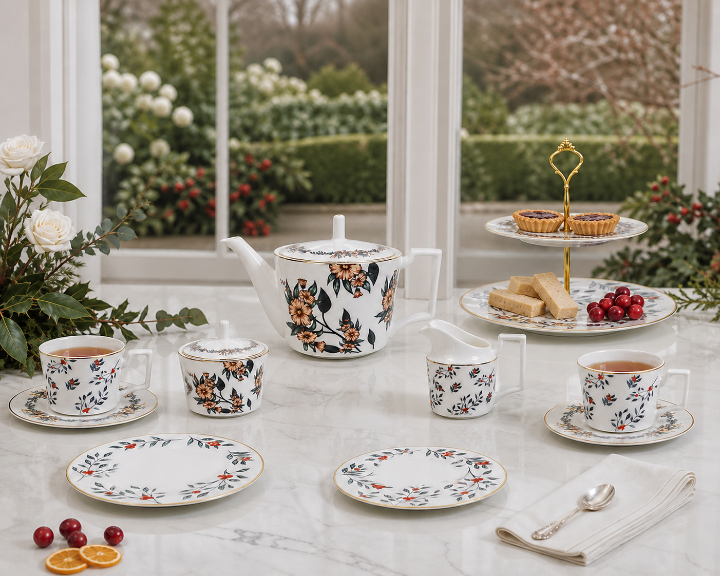 Fine Bone China Solo Afternoon Tea Set - Verdant Garden Teapot and Cup Set