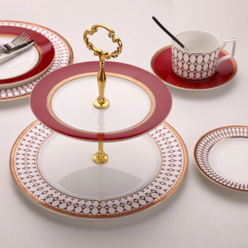 Crimson Lattice Bone China Tea Cup & Saucer Set