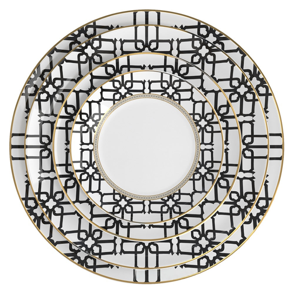 Noir Lattice Fine Bone China Geometric Black Three‑Tier Dessert Stand