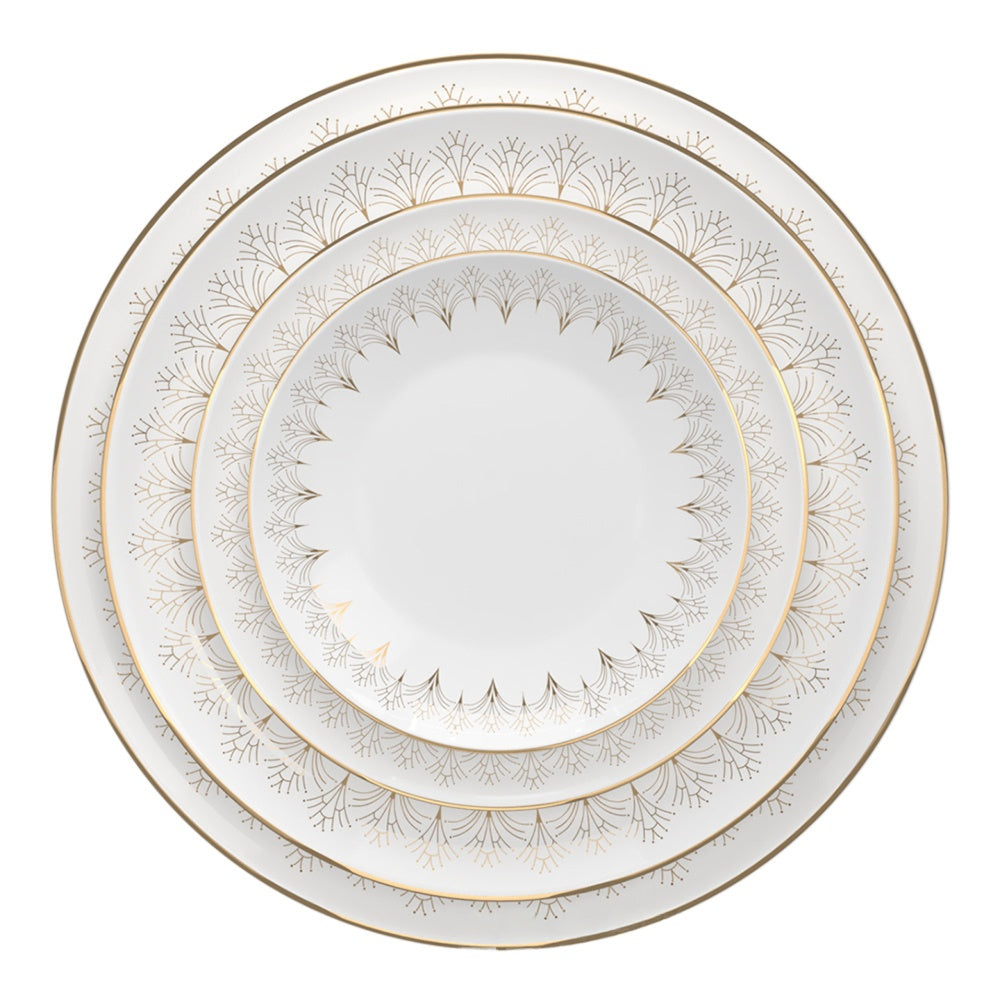 Lumière Arc Fine Bone China Gold Art Deco Dinner Plate Set 4 Plates Set (6+ 8 + 10.5 + 12 inch)